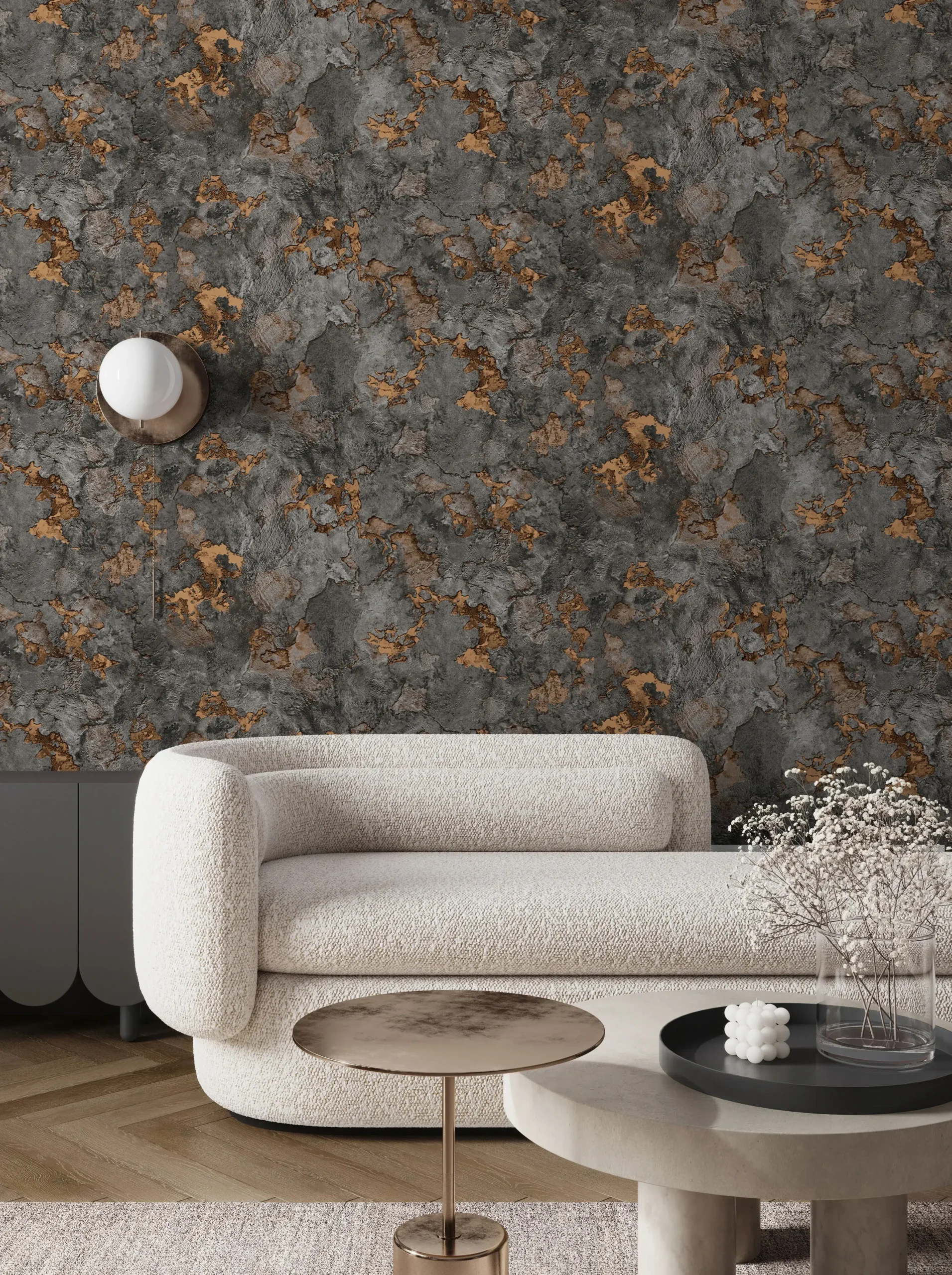 Gray Embossed Wallpaper – Glittering Accents (24109-5)
